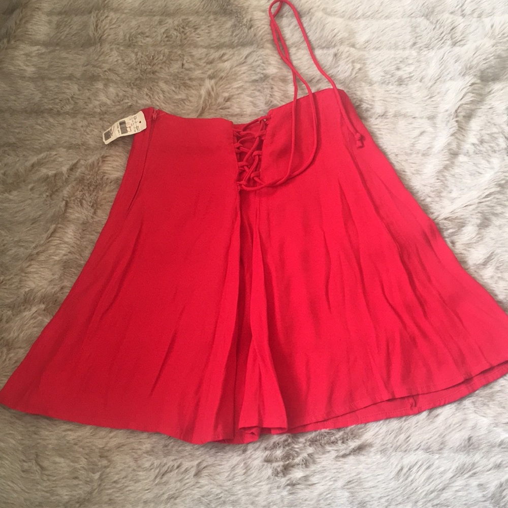 Red Lace Up Skater Skirt